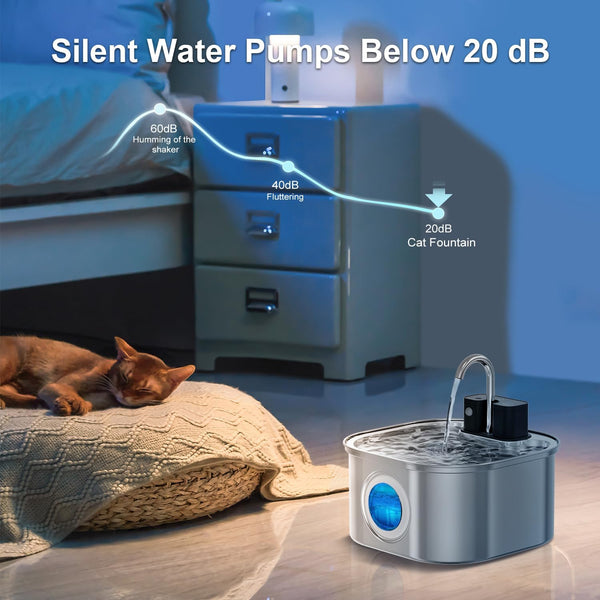 Cat Water Fountain Wireless,Stainless Steel-Rechargeable- Battery Operated Cat Water Fountain,108Oz/ 3.2L Automatic Cordless Pet Fountain,Pet Fountain with 4200 Mah Battery9