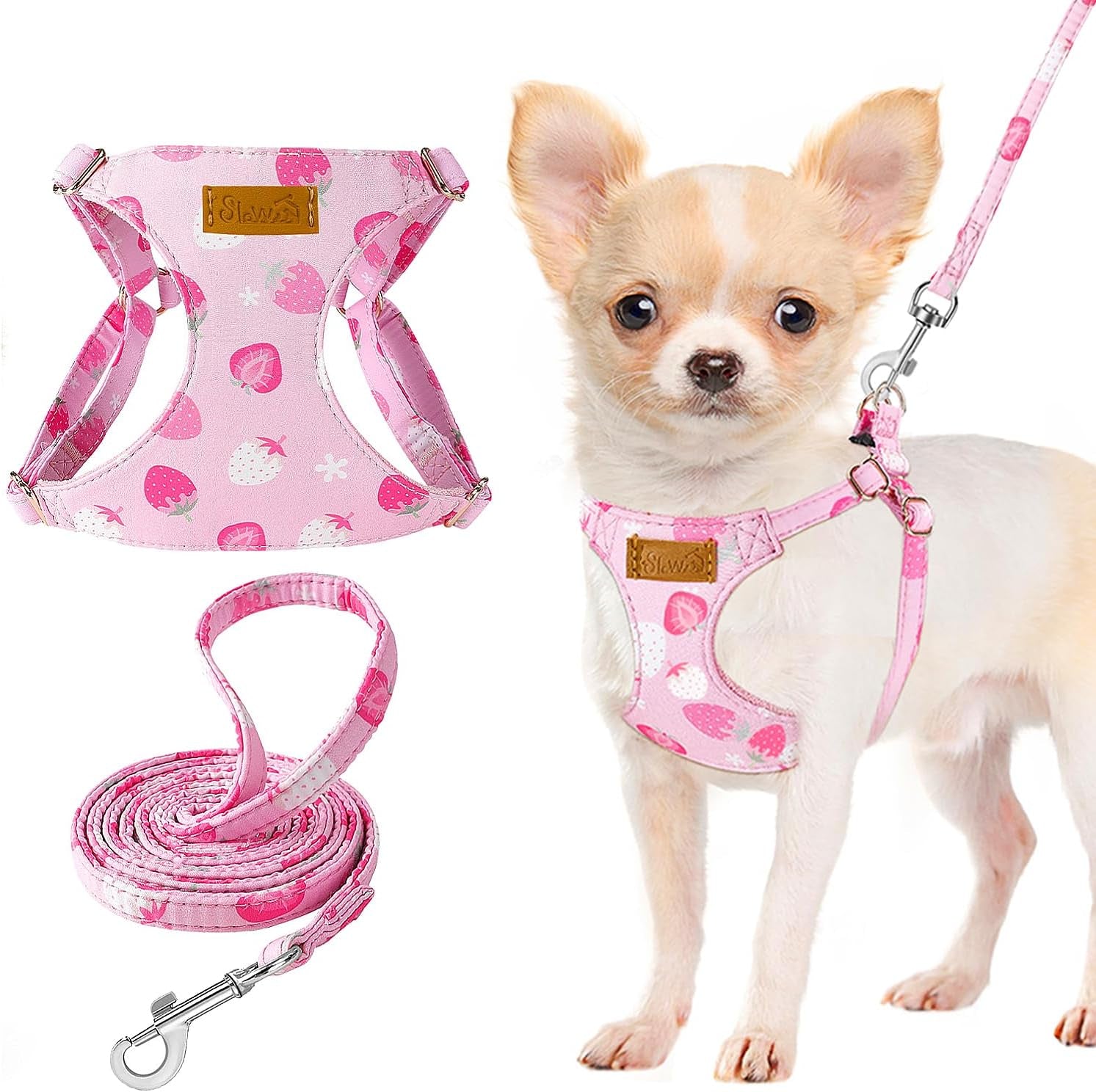 lukovee-no-pull-puppy-harness-and-leash-set-adjustable-lightweight-soft-suede-pet-harness-vest-with-snap-buckle-51in-leash-for-small-medium-dogs-pink-rose-xxs