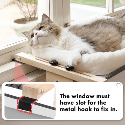 AMOSIJOY Cat Sill Window Perch Sturdy Hammock Window Seat with Cushion Bed Cover, Wood & Metal Frame for Large Cats, Easy to Adjust Cat Bed for Windowsill, Bedside, Drawer and Cabinet(Cushion Bed)5