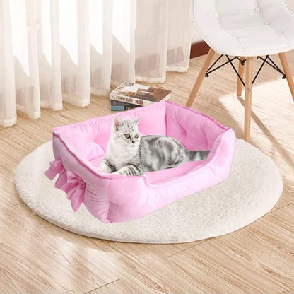 Cute Princess Dog Bed Pink Puppy Bed for Small Dogs Breathable Cat Couch Bowknot Pet Cushion Comfortable Kitten Nest Girl Doggy Sofa, Waterproof Bottom (Pink)5