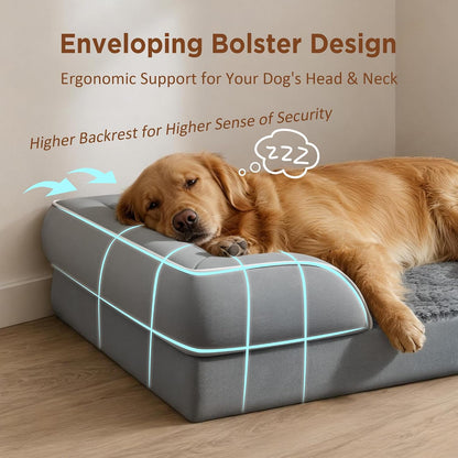 Comfort Expression Orthopedic Dog Bed for Extra Large Dogs with Bolster | Waterproof Dog Couch Bed with Washable Cover & Non-Slip Bottom, Supportive Egg Crate Foam XL Pet Bed, 42X30 Inch3