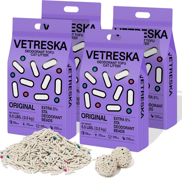 VETRESKA Tofu Cat Litter, Odor Control, Greentea 5.5Lb×2Bags | Natural Kitty Litter Strong Clumping Flushable Cat Litter Pellet Ultra Absorbent,Dust-Free,Low Tracking Deodorant Tofu Litter16