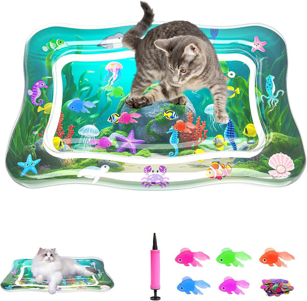 Interactive Cat Toys for Indoor Cats Water Mat with Floating Fish | Upgraded, Durable Sensory Play Mat, Boredom & Anxiety Relief, Summer Cooling Water Bed, for Kittens & Adult Cats Exercise1
