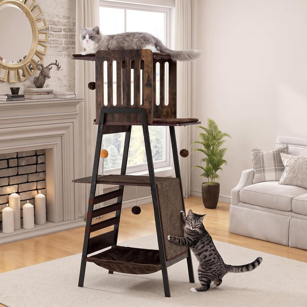 Cat Tree Tower, Large Multi-Level Cat Condo with Scratching Post, Vintage Brown1