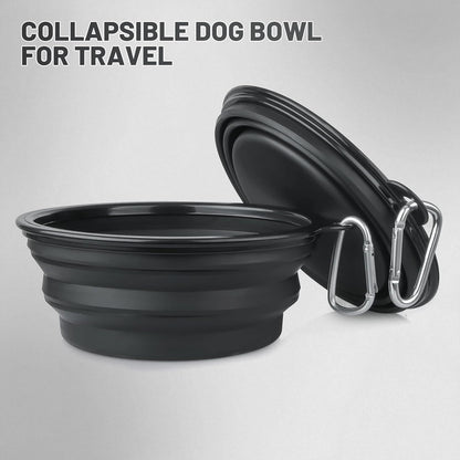 Large Dog Bowl Pet Collapsible Bowls, 2 Pack Collapsible Dog Water Bowls for Cats Dogs, Portable Pet Feeding Watering Dish for Walking Parking Traveling with 2 Carabiners (Large, Black+Black)4
