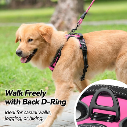 Poypet No Pull Dog Harness, No Choke Front Lead Dog Reflective Harness, Adjustable Soft Padded Pet Vest with Easy Control Handle for Small to Large Dogs(Pink, Medium)4
