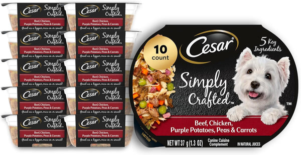 Cesar Simply Crafted Wet Dog Food Toppers, Chicken, 1.3 Oz, 10 Count | Real Chicken #1 Ingredient, No By-Products or Artificial Flavors, Slow-Cooked, Easy to Digest, Single-Serve Tubs16