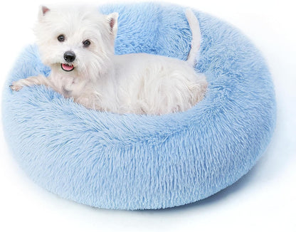 Calming round Dog Bed & Cat Bed for Indoor Cats, Medium Size Washable Anti-Slip Anti-Anxiety Donut Dog Beds for Small Dogs & Cats, Fluffy Plush Soft Dog Bed(20 Inch, Light Grey)12