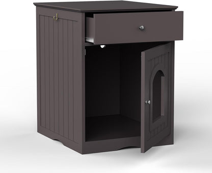 Espresso Wooden Cat Litter Box Enclosure with Drawers - Stylish Nightstand & Side Table6