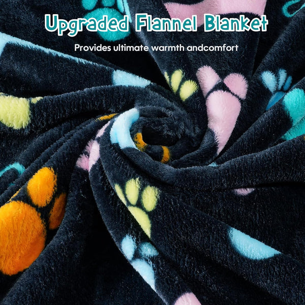 Rezutan Blanket for Large Dogs, Cat Flannel Washable Soft Pet Mat Throw Cover for Kennels-Beds, Sofas, Furniture Protection, Cute Paw Pattern, Black, 50X40 Inch3