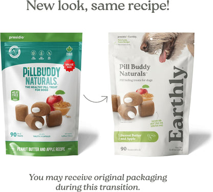 Presidio Earthly Pill Buddy Naturals - PB & Apple Recipe Pill Hiding Treats for Dogs - Make a Perfect Pill Concealing Pocket or Pouch for Any Size Medication - 30 Servings2
