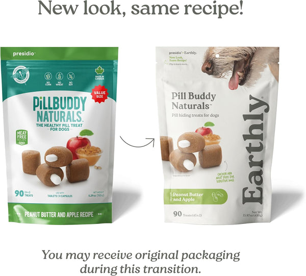 Presidio Earthly Pill Buddy Naturals - PB & Apple Recipe Pill Hiding Treats for Dogs - Make a Perfect Pill Concealing Pocket or Pouch for Any Size Medication - 30 Servings2