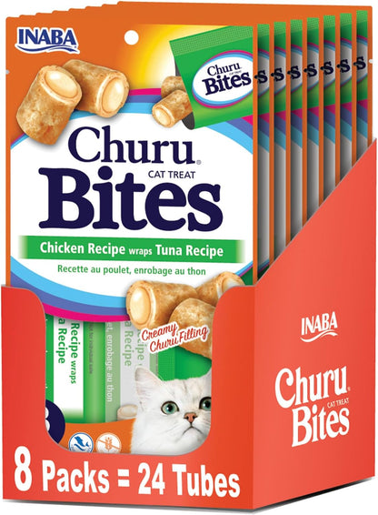 INABA Churu Bites for Cats, Soft/Chewy Baked Chicken Wrapped Churu Filled Cat Treats with Vitamin E, 0.35 Ounces per Tube, 24 Tubes Total (3 Tubes per Pack), Chicken Recipe9