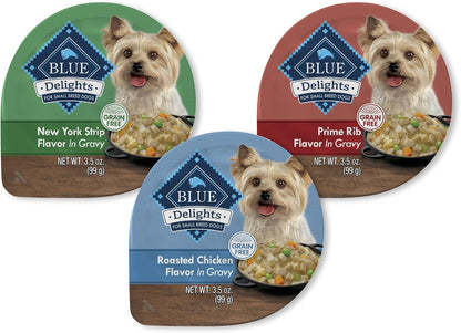 Blue Buffalo Delights Variety Pack Natural Grain Free Wet Dog Food for Small Breed Dogs (Filet Mignon Flavor & New York Strip Flavor) in Gravy with Natural Ingredients, 3.5-Oz. Each (12 Cups)11
