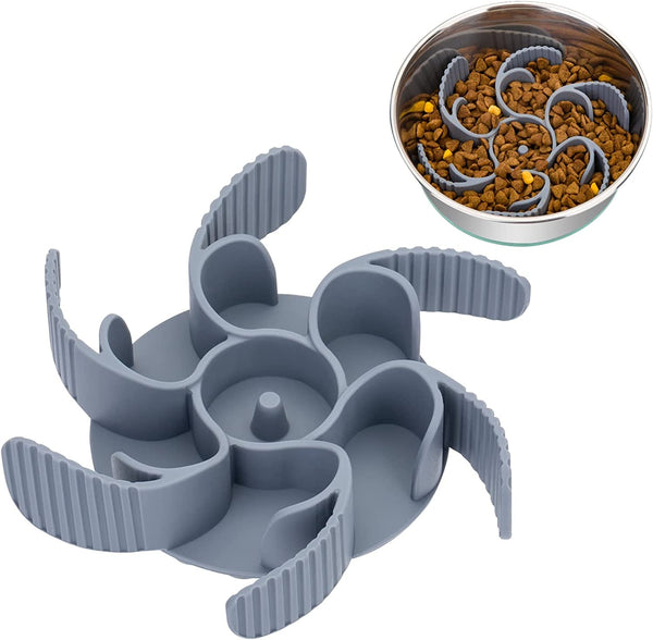 Keegud Slow Feeder Dog Bowls Insert [Octopus Suction Cups] Super Firm Slow Eating Dog Bowl [Cuttable] for Large Breed and Medium Size Dog Compatible with Regular and Elevated Dog Bowls (Turbine)1