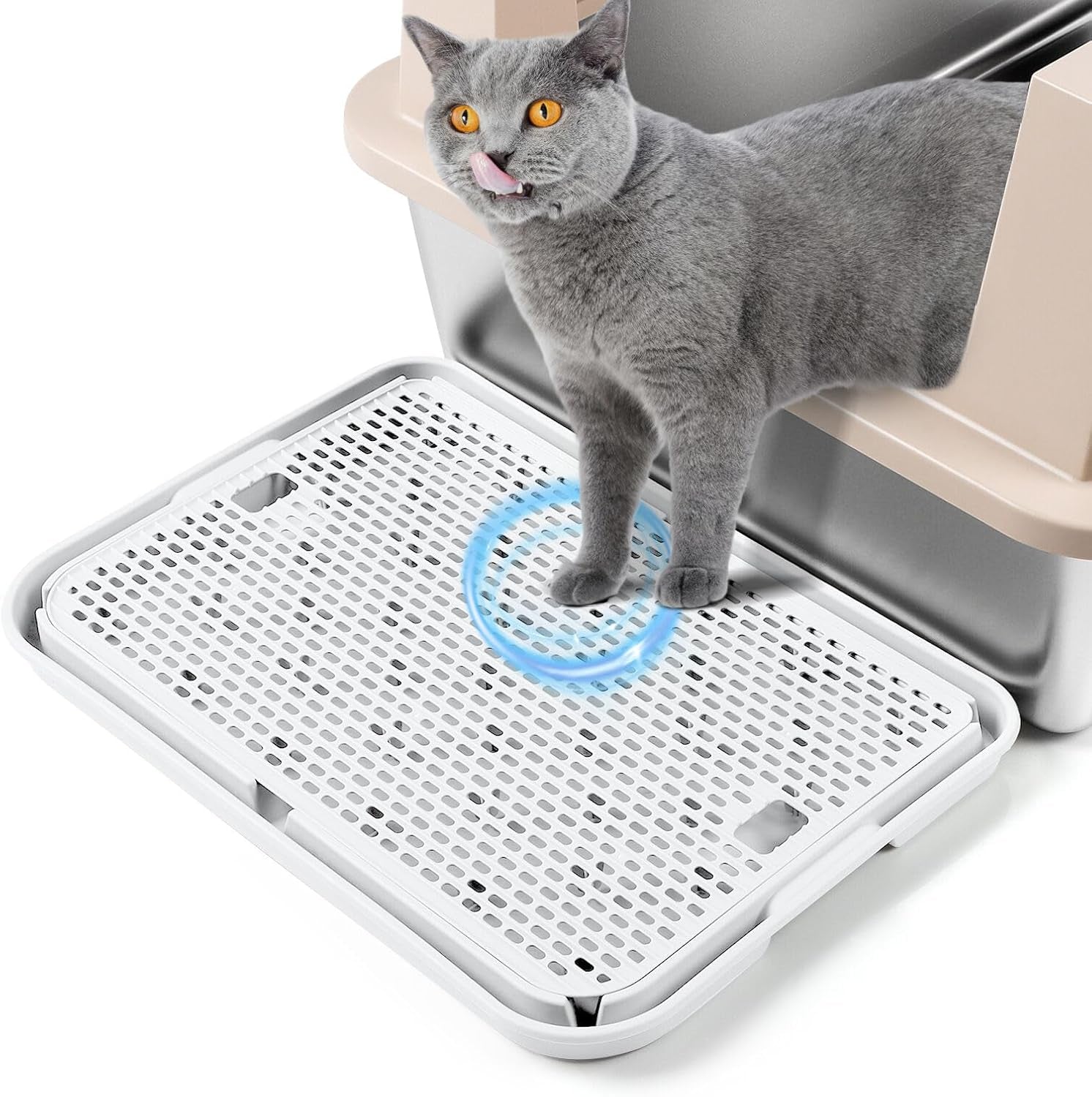 large-cat-litter-box-step-mat-16-5x11-2-cat-ramp-stairs-cat-litter-catcher-for-self-cleaning-litter-box-cats-pedal-step-stool-ideal-for-kitten-older-cats-light-grey