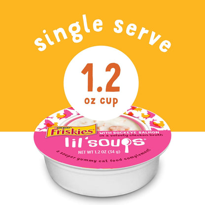 Friskies Purina Grain Free Wet Cat Food Lickable Cat Treats Variety Pack, Lil' Soups with Salmon, Tuna or Shrimp - (Pack of 30) 1.2 Oz. Cups4
