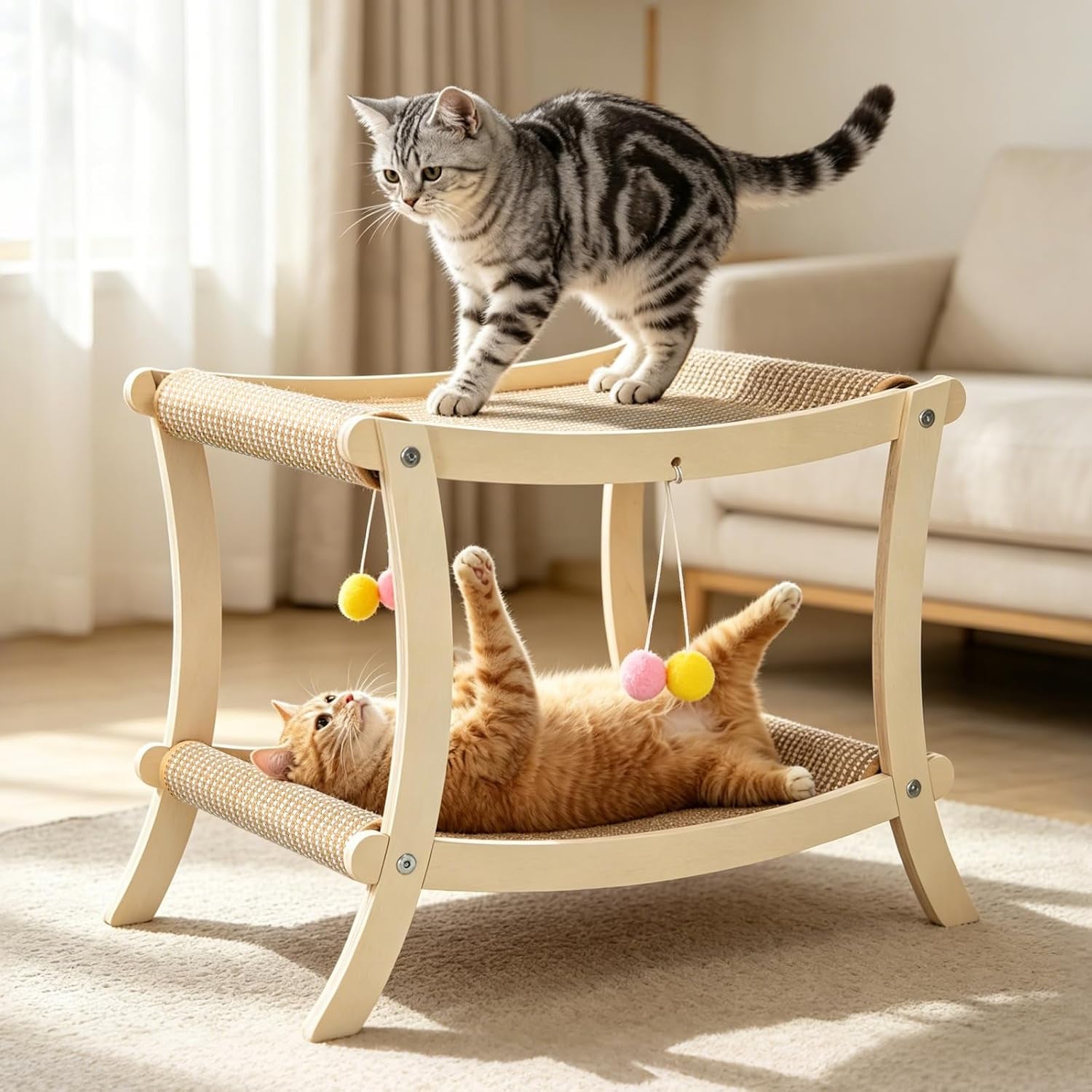 indoor-cat-scratcher-bed-double-layer-cat-hammock-with-toy-ball-wooden-sisal-cat-scratching-pad-for-cats-elevated-cat-lounge-for-claw-grinding-sleeping