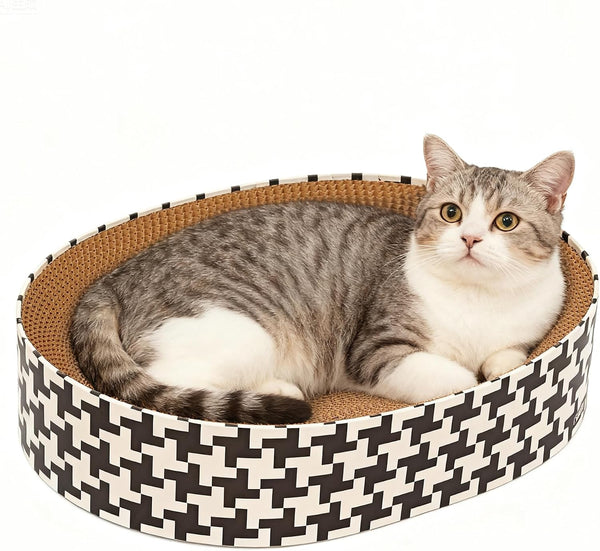 2-In-1 Cat Scratcher Cardboard Bed, round Cat Scratching Pad Bowl for Indoor Cats, Durable Corrugated Circle Cat Scratcher Lounge, Cozy Oval Cat Scratch Bed Furniture for Kittens & Medium Size Cats1