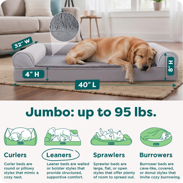 Furhaven Orthopedic Dog Bed for Large Dogs, Sofa-Style with Cool Gel-Top Foam with a Solid Orthopedic Foam Base for Joint Support, Removable Washable Cover, Jumbo XL, Plush & Suede, Gray3