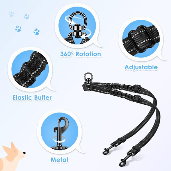 AUTOWT Double Dog Leash, No Tangle 360°Swivel Rotation Reflective Lead Attachment Adjustable Length Dual Two Dogs Lead Splitter, Comfortable Shock Absorbing Walking Training for 2 Dogs4
