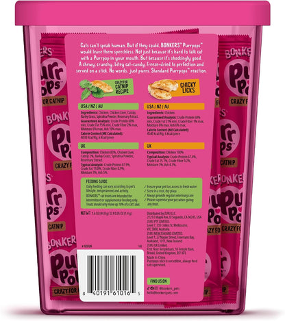 Bonkers Purrpops Freeze Dried Chicken & Catnip Flavor Lollipop Cat Treats, Healthy Single Ingredient Treats, Training Treats or Food Topper, for All Breeds and Ages, Value Pack (32 Pieces)2