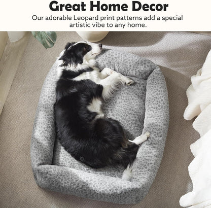 JOEJOY Dog Bed Medium Size Dog, Removable Washable Cover Orthopedic Soft Pet Bed, Anti-Slip Fluffy Plush Faux Rabbit Fur Puppy Bed, 30"X24"X8", Leopard Print, Grey4