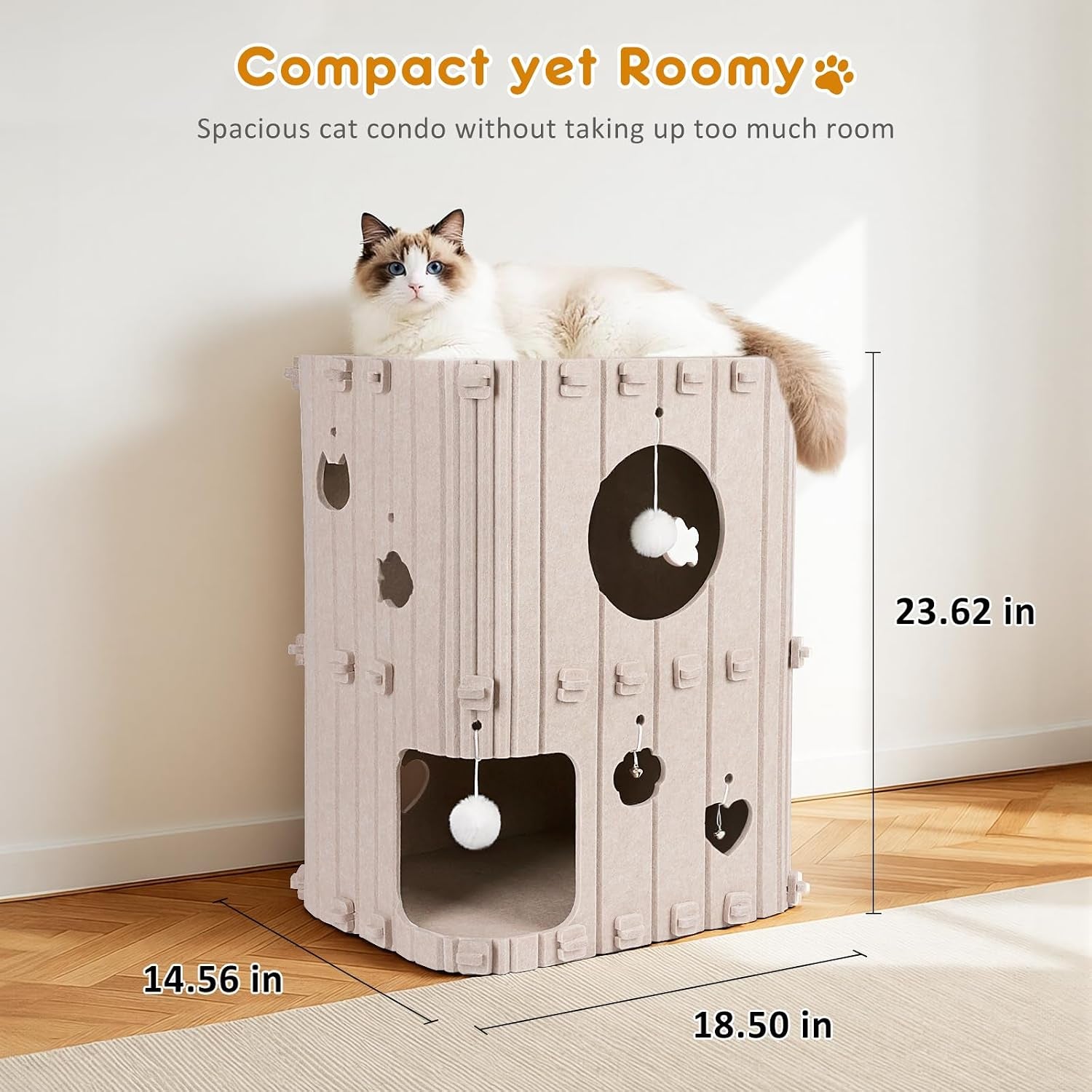 cat-house-for-indoor-cats-2-story-enclosed-cat-bed-cave-for-multiple-large-cats-felt-covered-pet-hideaway-tunnel-condo-house-kitty-hut-hideout-cube-scratch-resistant-beige
