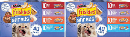 Purina Friskies Wet Cat Food Variety Pack, Shreds with Beef, Turkey and Cheese Dinner, Chicken and Salmon Dinner, and with Ocean Whitefish and Tuna - (Pack of 40) 5.5 Oz. Cans14