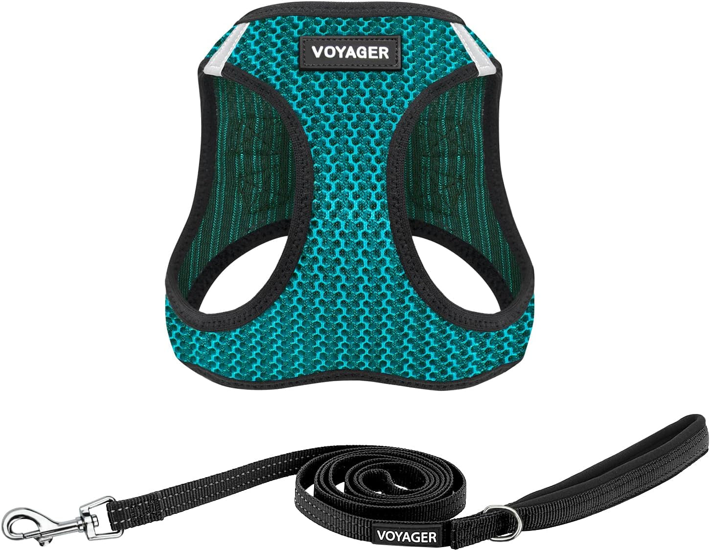 best-pet-supplies-voyager-step-in-air-all-weather-mesh-harness-and-reflective-dog-5ft-leash-combo-with-neoprene-handle-for-small-medium-and-large-breed-puppies-baby-blue-small