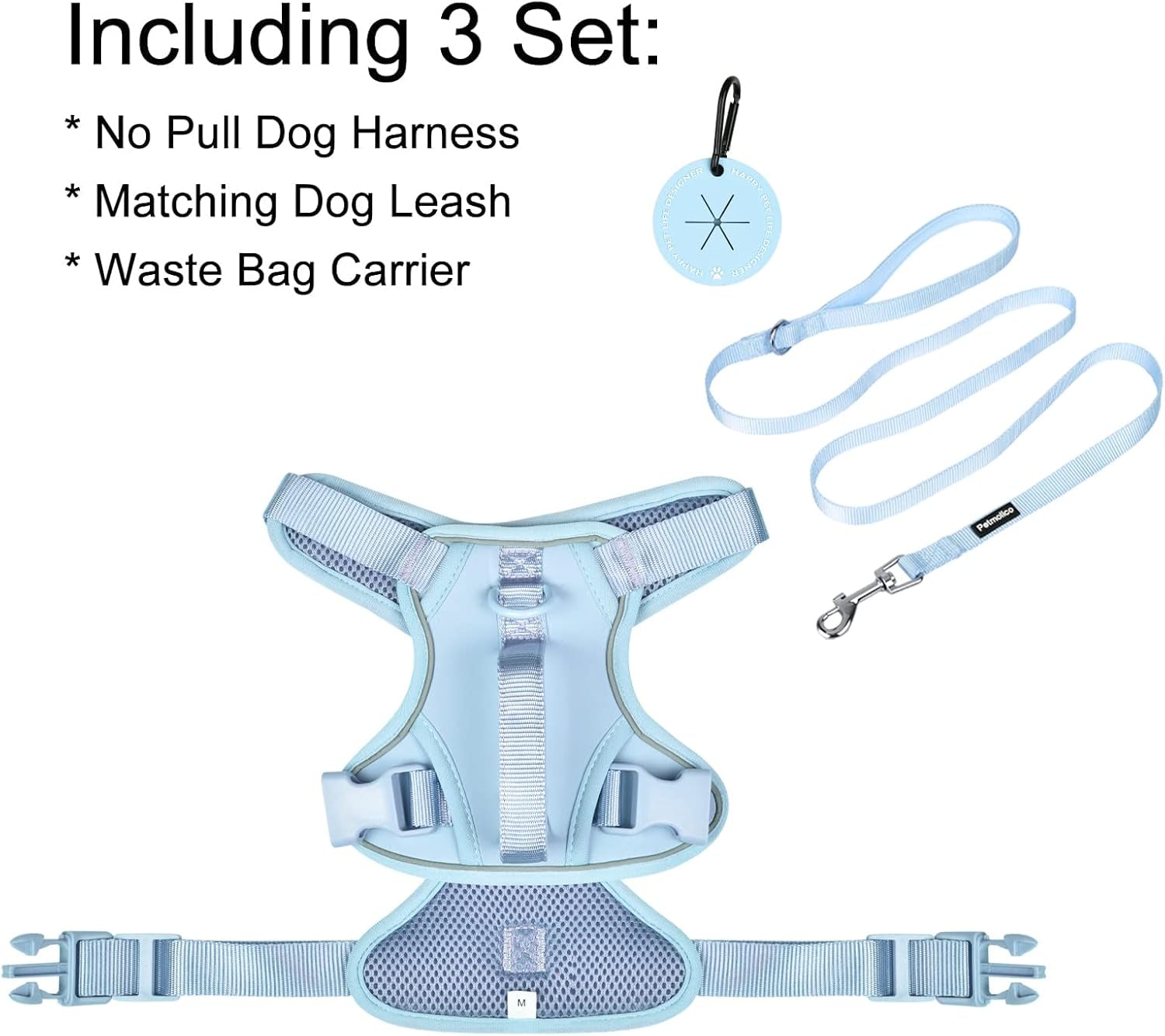 petmolico-no-pull-cute-dog-harness-reflective-light-blue-small-set-includes-leash-waste-bag-holder-2-clips-handle-soft-comfy-fit-adjustable-ideal-for-daily-walks-travel
