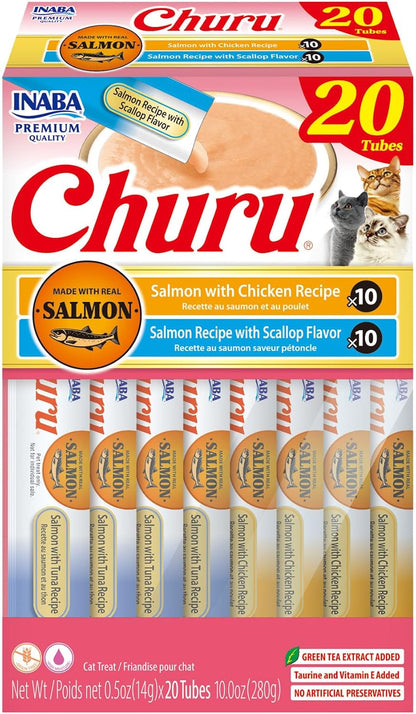 INABA Churu Cat Treats, Lickable, Squeezable Creamy Purée Cat Treat with Green Tea Extract & Taurine, 0.5 Ounces Each Tube, 20 Tubes, Tuna Variety13