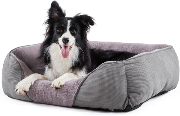 MIXJOY Dog Bed for Large Medium Small Dogs, Rectangle Washable Sleeping Puppy Bed, Soft Calming Cat Beds for Indoor Cats, Orthopedic Pet Sofa Bed, Anti-Slip Bottom with Multiple Size (20'', Grey)11