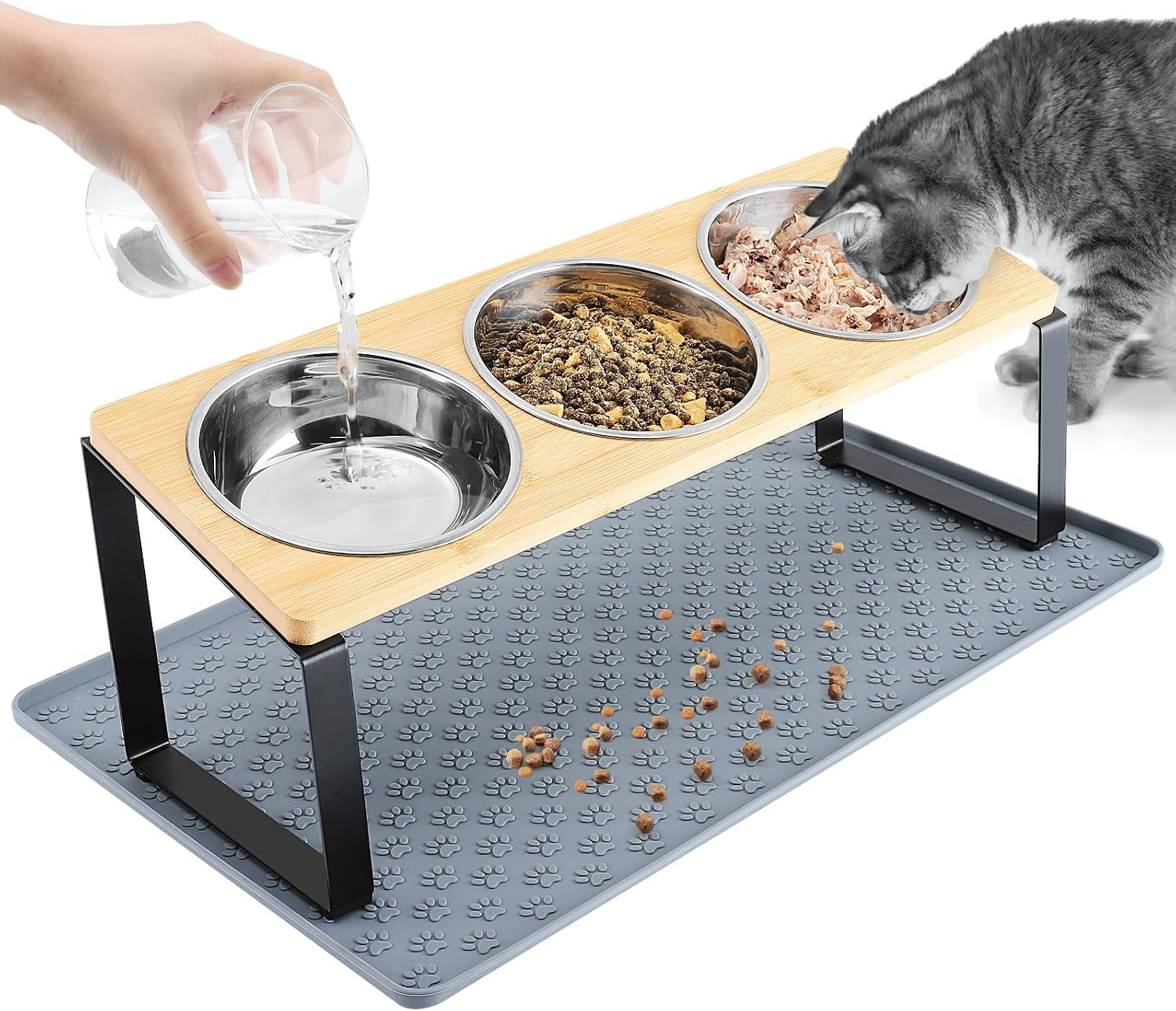 15-tilted-elevated-cat-bowls-raised-cat-bowls-stand-with-silicone-food-mat-3-stainless-steel-cat-dishes-for-food-and-water-anti-vomiting-for-indoor-cats-and-small-pets