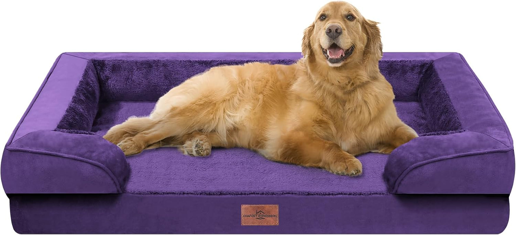 comfort-expression-orthopedic-dog-bed-for-extra-large-dogs-with-bolster-waterproof-dog-couch-bed-with-washable-cover-non-slip-bottom-supportive-egg-crate-foam-xl-pet-bed-42x30-inch