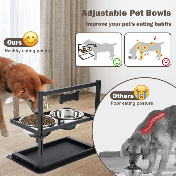 Elevated Dog Bowls with Slow Feeder for Large Dogs – Adjustable Raised Stand with 2 Stainless Steel Bowls & Spill-Proof Mat, Non-Slip Dog Feeder for Large & Medium Dogs (Black)5