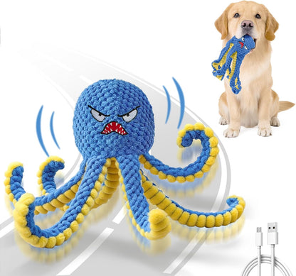 Interactive Dog Toys Octopus,Durable Automatic Jumping Dog Toy to Keep Them Busy,Squeaky Moving Tug of War Doggie Toy,Usb Rechargeable,Not for Aggressive Chewers (Blue)1