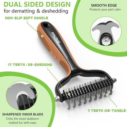 Staltwo Deshedding Dog Brush for Shedding, Undercoat Rake for Dog&Cat | Orange Extra-Wide Double-Sided Pet Grooming Tool | Shedding Control for Long/Medium-Haired Dogs and Cats, Knot Removal3