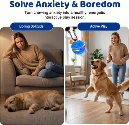 Smart Interactive Dog Toys Ball for Aggressive Chewers Medium Large,E-Tpu | Auto-Moving & Bouncing Ball, 2 Modes with RGB Lights & Bird Sounds,Bite-Resistant Rope, IP54 Waterproof, Type-C Fast Charge2