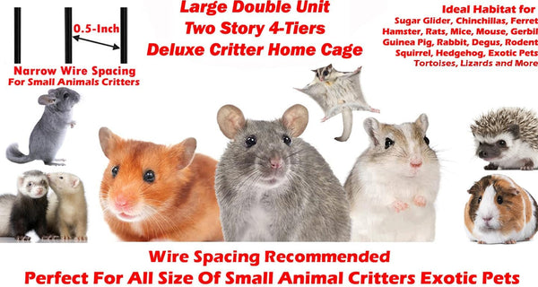Large Two Full Story Deluxe Double Unit 4-Tiers Tight 1/2-Inch Bar Spacing Durable Front Doors Water Bottle Food Bowl for Feisty Ferret Squirrel Hammock Rat Gerbil Small Animal Critter Rolling Cage2