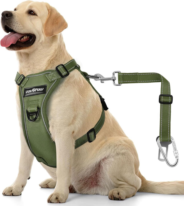 Vavopaw Dog Seat Belt Vest Harness for Car,2 in 1 Seatbelt Buckle | Soft Breathable Mesh,Adjustable Buckle,Nylon,Heavy Duty Pet Safety Seat Belts for Small Medium Large Pets,Black,L7