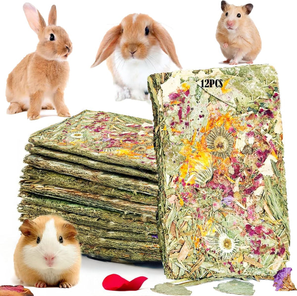 Rabbit Chew Toys 12Pcs Timothy Hay Treats Bunny Herbal Flower Snack | Timothy Hay Chew Toys with Herbal Flowers - Crispy Snacks for Small Pets Teeth1
