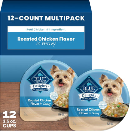 Blue Buffalo Delights Variety Pack Natural Grain Free Wet Dog Food for Small Breed Dogs (Filet Mignon Flavor & New York Strip Flavor) in Gravy with Natural Ingredients, 3.5-Oz. Each (12 Cups)12