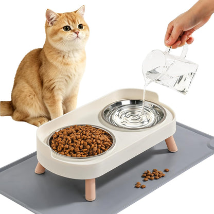 Loejan Elevated Cat Bowls Set - Raised Cat Food and Water Bowl Set with Non Slip Stand - Pet Feeding Station with 2 Stainless Steel Bowls with Splash Proof Guard10
