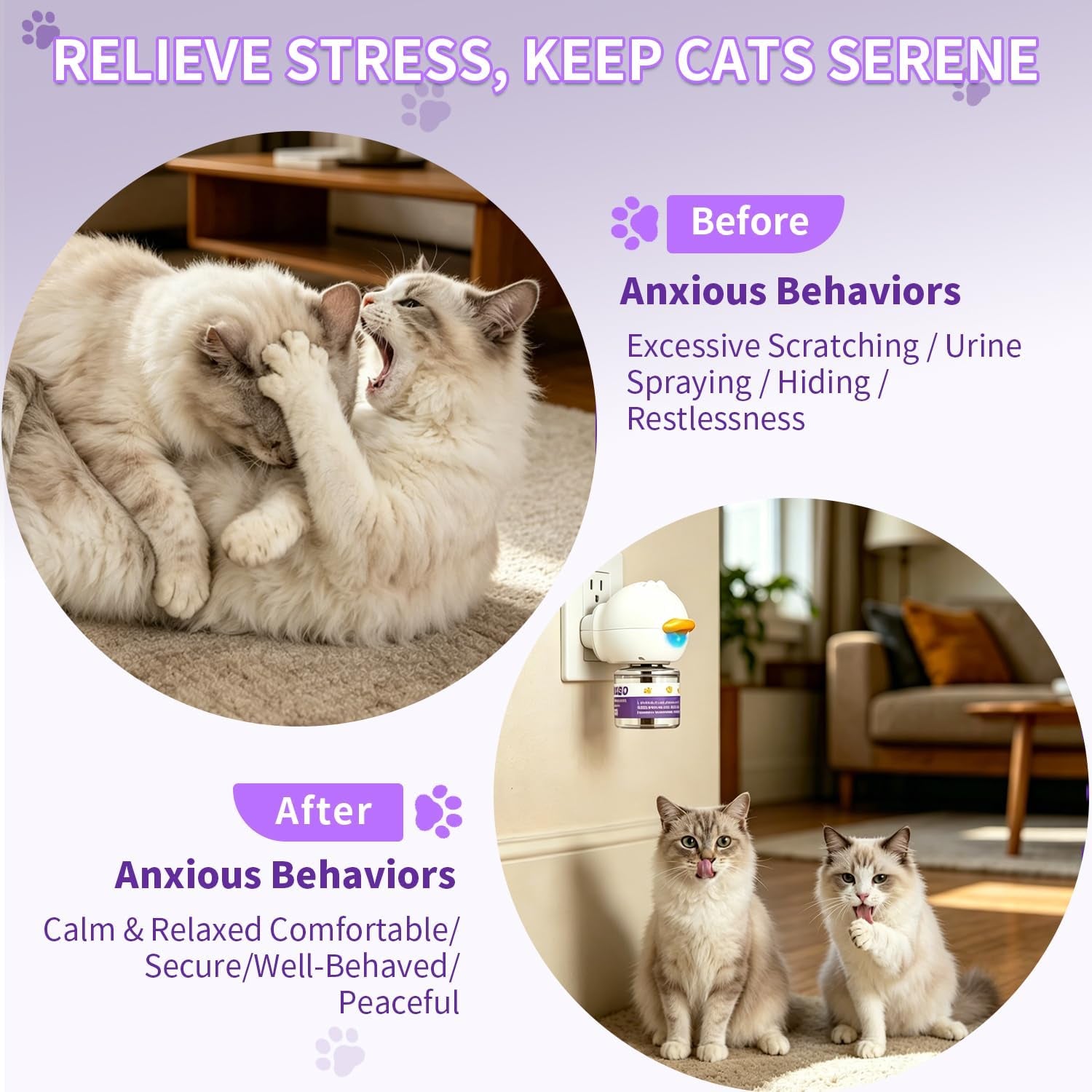 cat-calming-diffuser-kit-with-2-diffusers-4-refills-48ml-each-cat-pheromones-calming-diffuser-for-cat-anxiety-relief-stress-reduction-behavior-support-30-day-refills-suitable-for-all-cats