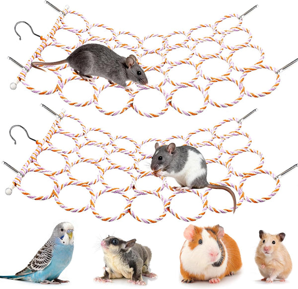Rat Climbing Rope Net Toy for Cage, Hanging Swing Toy (Random Color) | Multifunctional Small Pet Activity Toy Works as Hemp Perch, Rope Ladder, Bridge and Hammock for Rats, Birds to Climb and Rest6