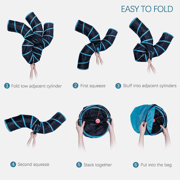 EGETOTA Cat Tunnel for Indoor Cats Large, with Play Ball S-Shape 5 Way Collapsible Interactive Peek Hole Pet Tube Toys, Puppy, Kitty, Kitten, Rabbit (Blue & Black)4