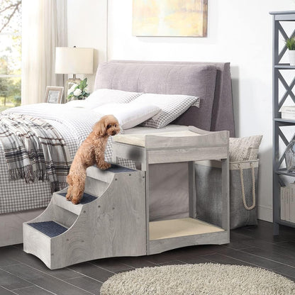 Unipaws Pet Bunk Bed with Removable Step for Dog and Cat, Window Perch Seat | Multi-Level Bed with Cushion and Cat Scratch Pad, Indoor Use, Grey3