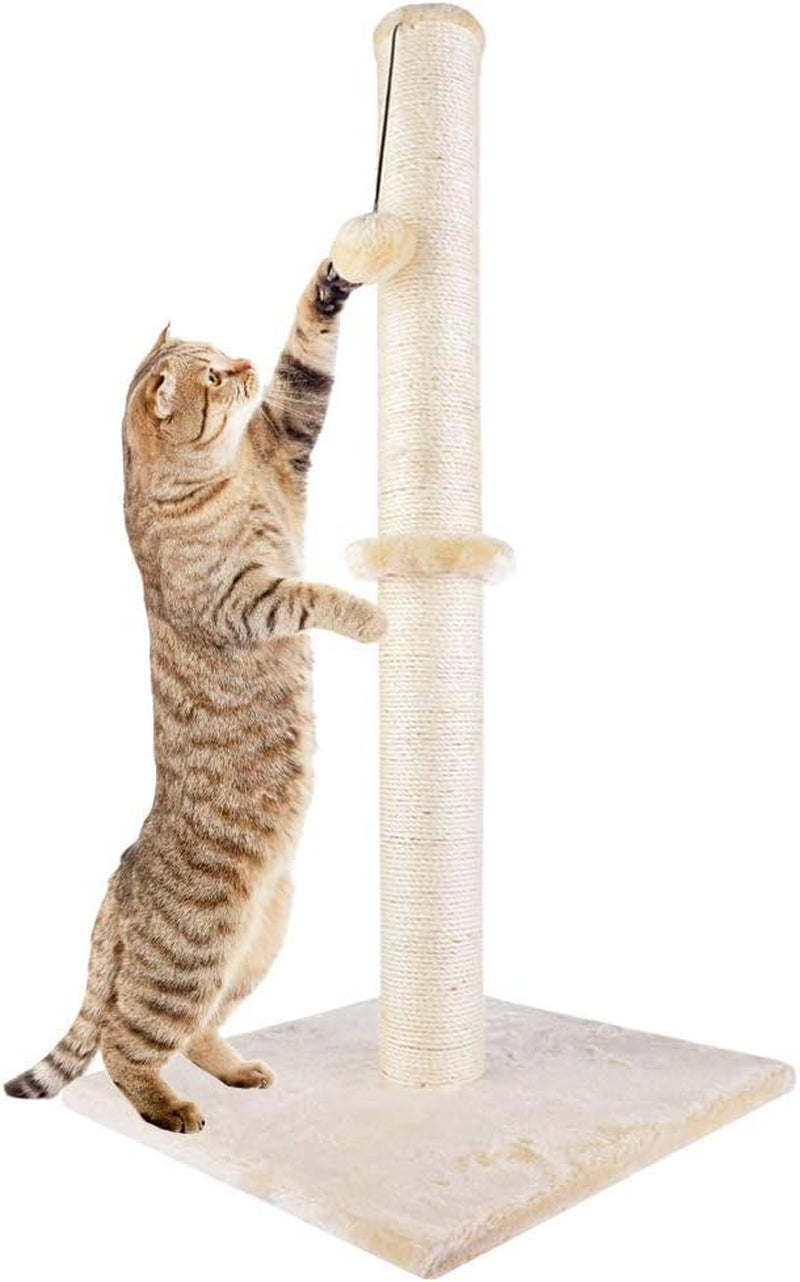 dimaka-29-height-tall-cat-scratching-post-claw-scratcher-with-sisal-rope-and-covered-with-soft-smooth-plush-vertical-scratch-full-strectch-for-standard-size-catsgrey-29-inches-for-all-cats
