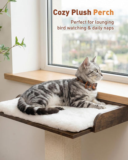 Retro Cat Scratching Post with Top Perch Bed for Indoor Cats | Removable & Washable Cushion, Small Morden Cat Tree, Cat Tower with Scratch Post, Natural Sisal, Retro-Style2